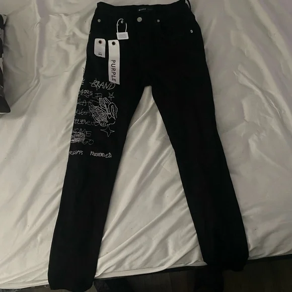 Purple Brand P001 Rhinestone/Crystal Embellished Jeans in black